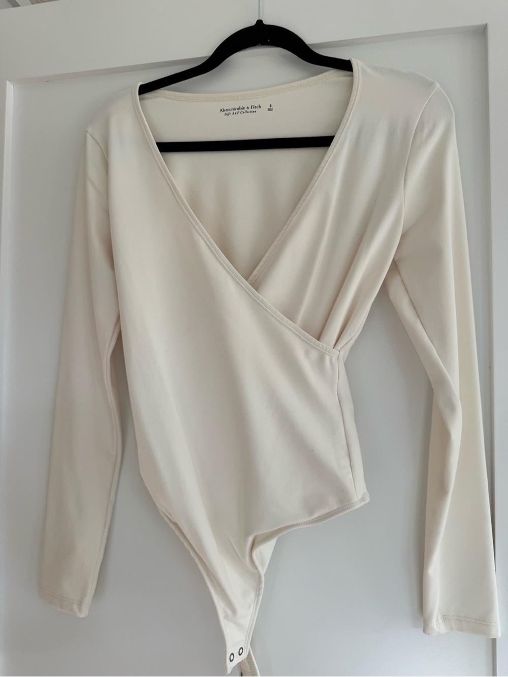 Abercrombie & Fitch Cream Wrap-Front Long Sleeve Bodysuit